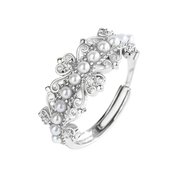 Noble Queen's Palace Vintage Style Pure Silver Pearl Ring