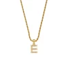 18K gold "E" initial necklace with pearl embellishments and twisted rope chain, waterproof and durable.