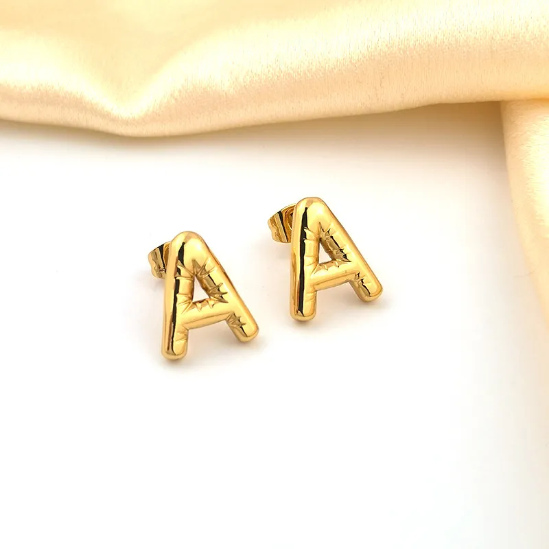 Gold "A" letter stud earrings, waterproof and tarnish-resistant.