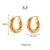 Gold M-sized hoop earrings with 26mm diameter and 25.1mm width, waterproof and tarnish-resistant.