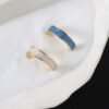 18K gold rings with blue and white inlays, waterproof and tarnish-resistant.