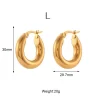 Gold L-sized hoop earrings with 30mm diameter and 29.7mm width, waterproof and tarnish-resistant.
