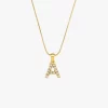 18K gold "A" initial necklace with pearl details, waterproof and durable.