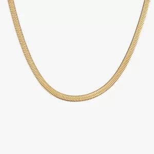A gold herringbone chain necklace with a polished finish, displayed against a white background to highlight its sleek design.