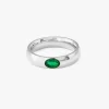 Stainless steel ring with green cubic zirconia gemstone, waterproof and tarnish-resistant.