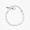Stainless steel silver paperclip chain bracelet with adjustable clasp, modern and minimalist.