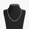 Stainless steel herringbone chain necklace with a smooth, flat design, displayed on a black velvet bust for a sleek and modern look.