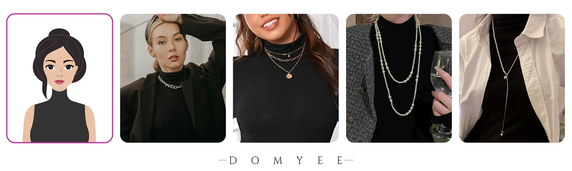 Through the models show how to wear necklaces in a high-necked sweater will be more attractive.