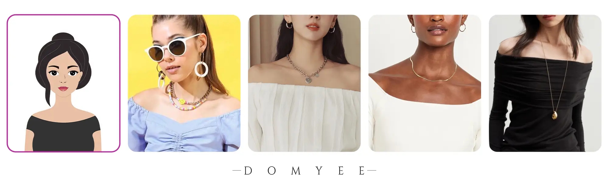 The beauties in the sexy off shoulder teach us how to match different necklaces