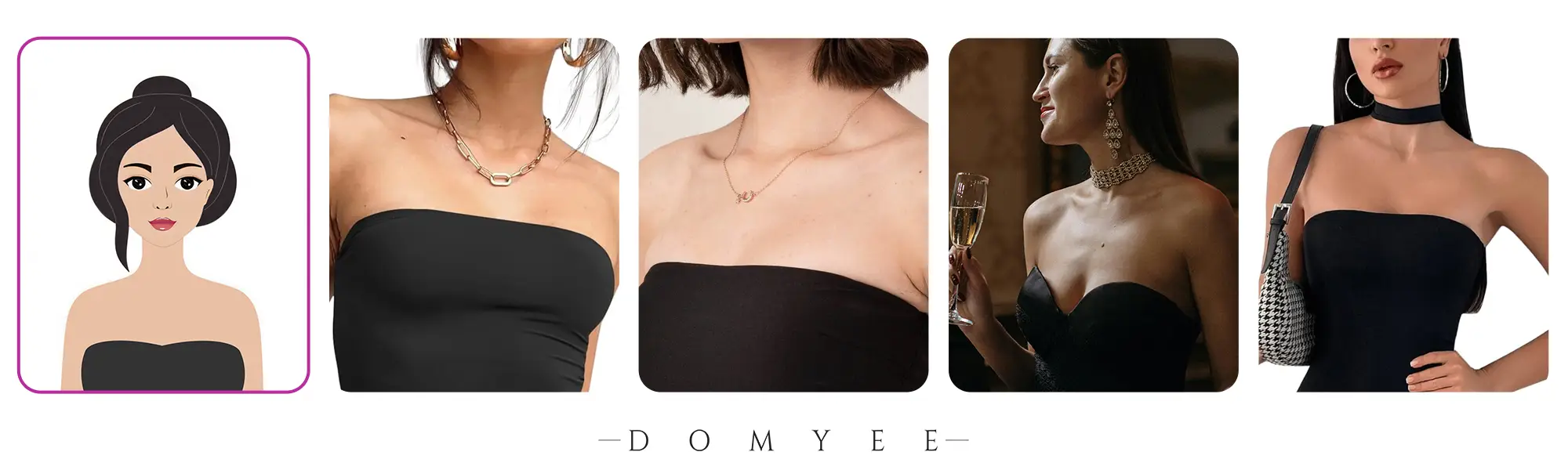 Beautiful models show how to choose jewelry to match their strapless will be sexier.
