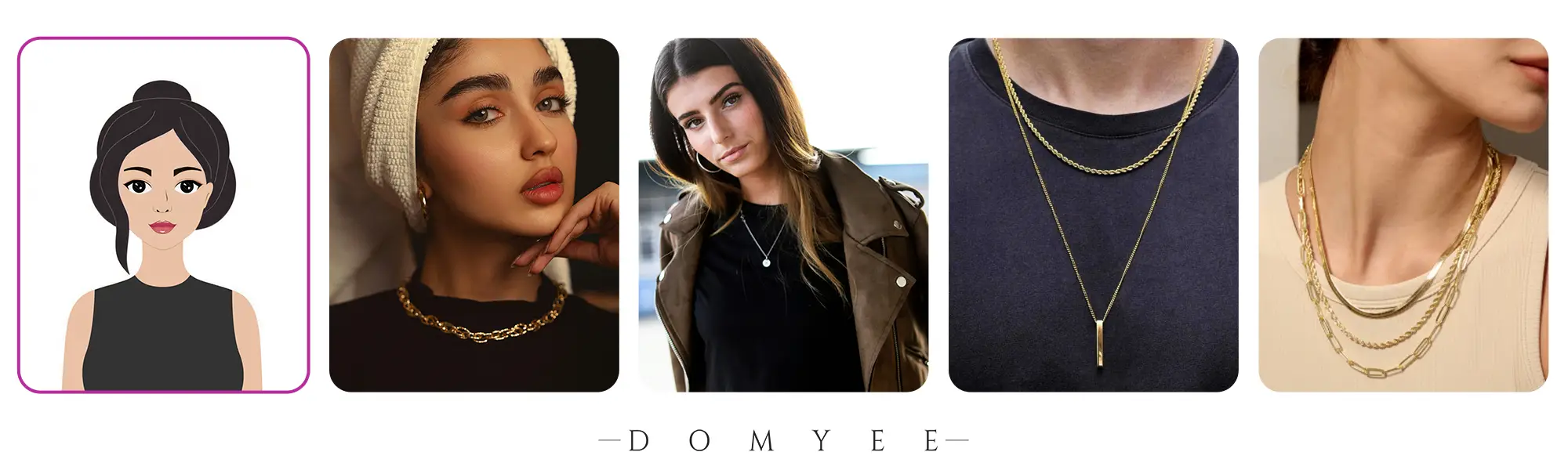 The girls in round necklines showed how to wear jewelry more brightly.