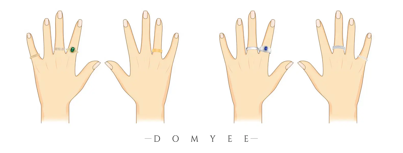 You can wear a ring on both hands, but you need to pay attention to the choice of style and the location of the dress.